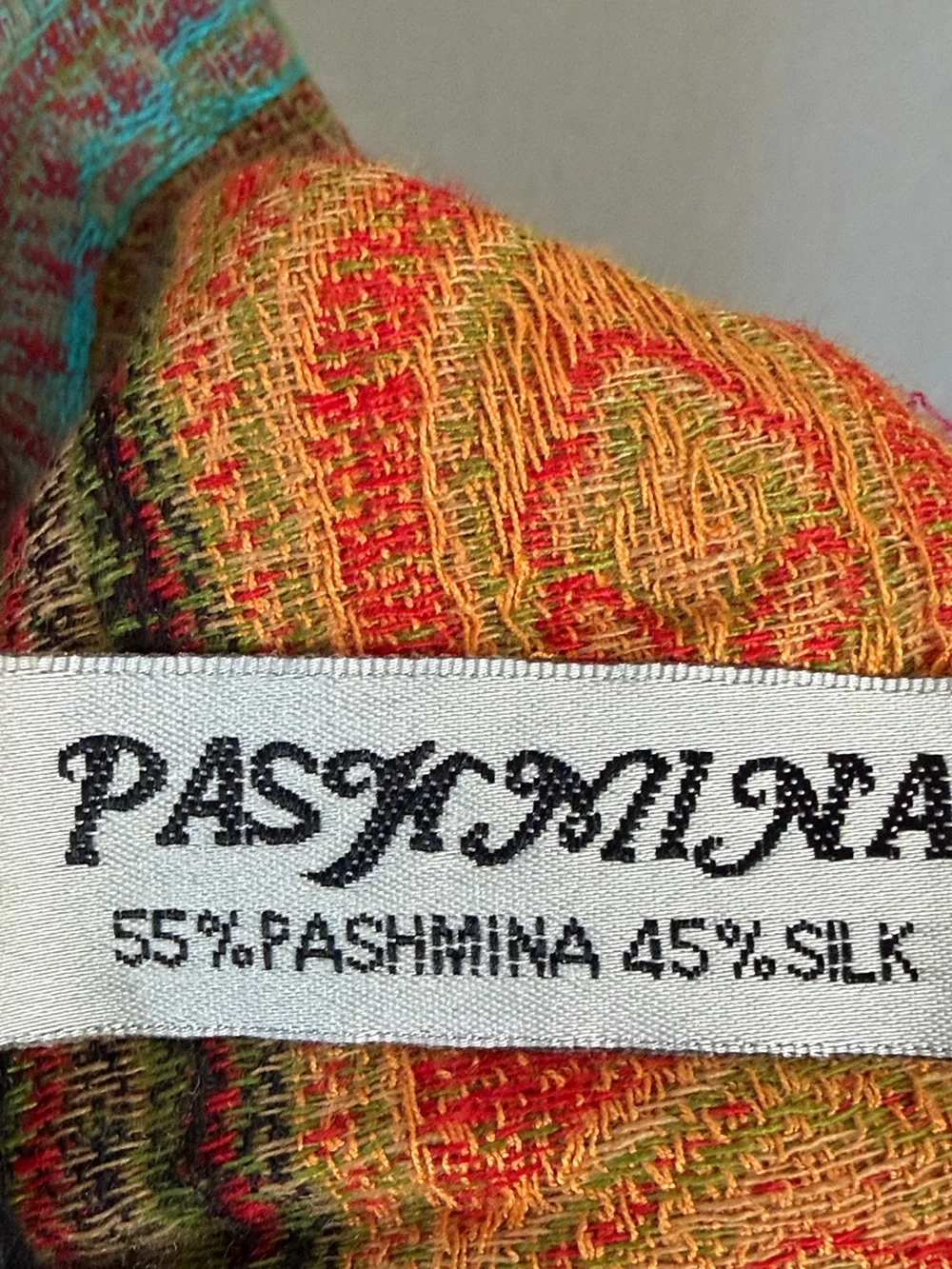 pashmina silk blend Paisley Stripe Shawl wrap scarf Orange turquoise Brown Cream